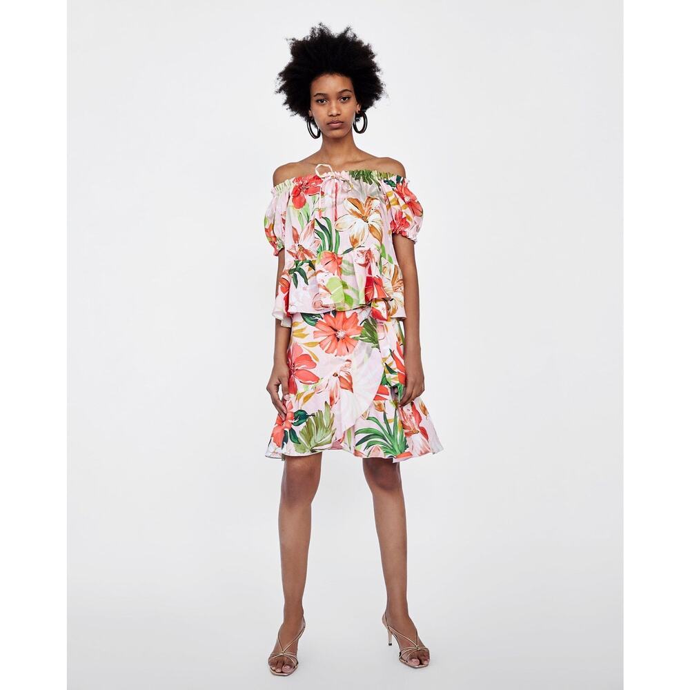 Zara Floral Off Shoulder Peplum Top XS - Picture 2 of 4